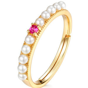 Pearl Ruby Wedding Band Half Eternity Stacking